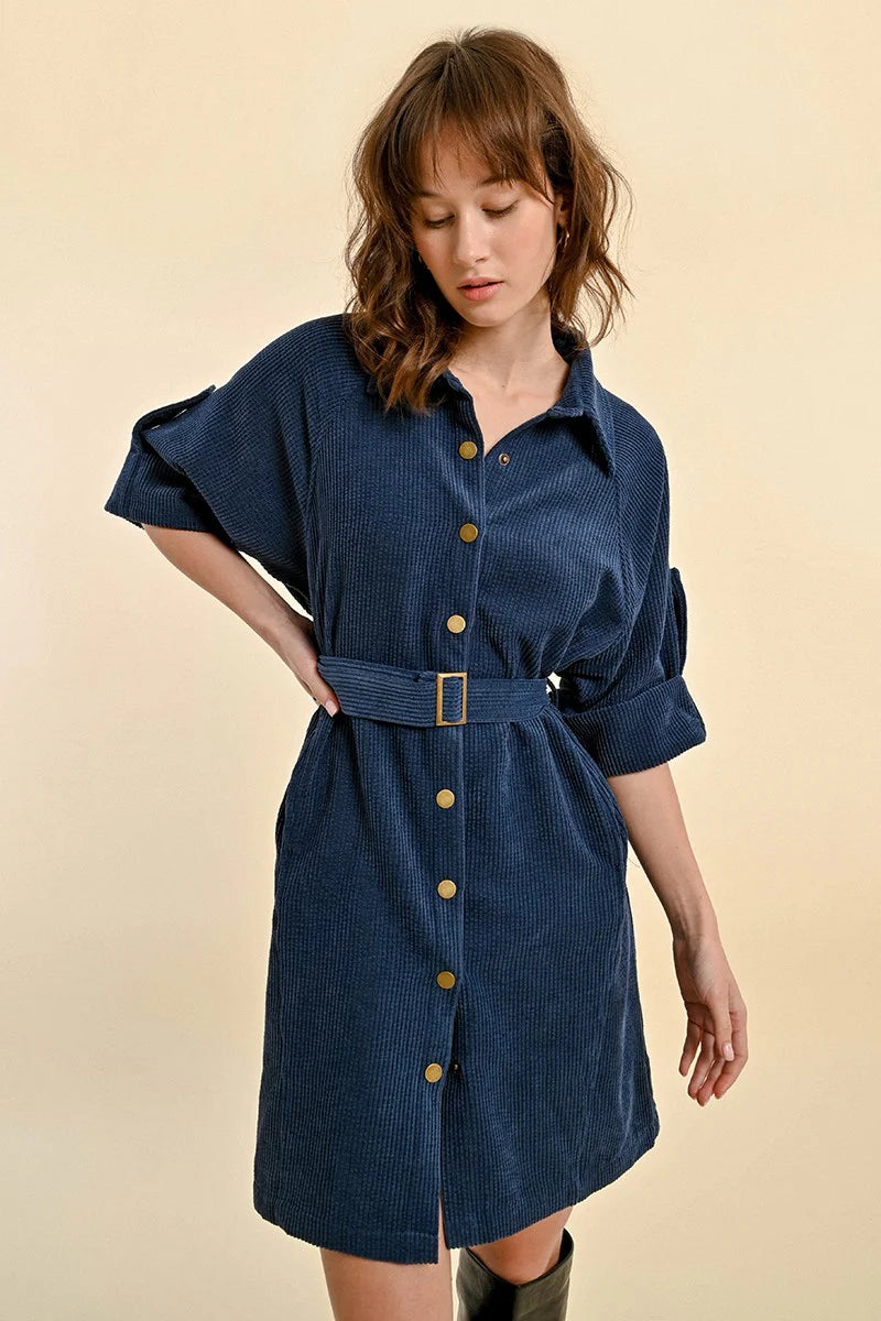 Corduroy Shirt Dress | Navy