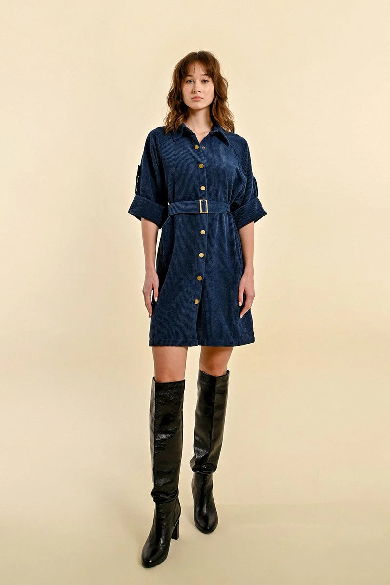 Corduroy Shirt Dress | Navy