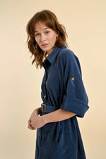 Corduroy Shirt Dress | Navy