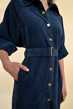 Corduroy Shirt Dress | Navy