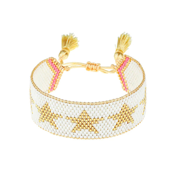 White with Gold Stars Beaded Bracelets