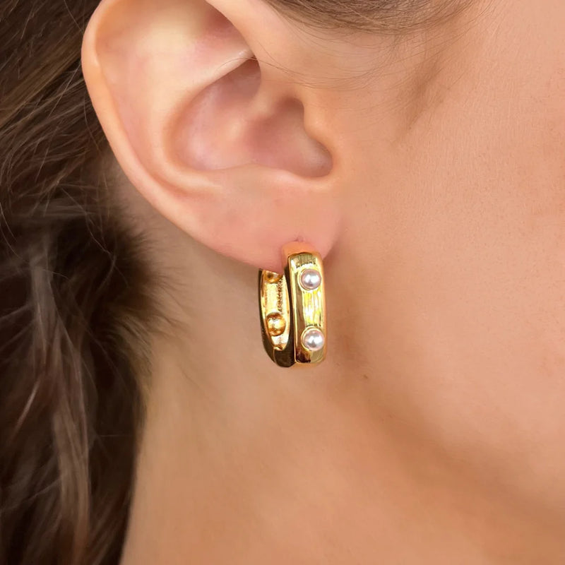 Pearl Studded Huggie Hoop Earrings