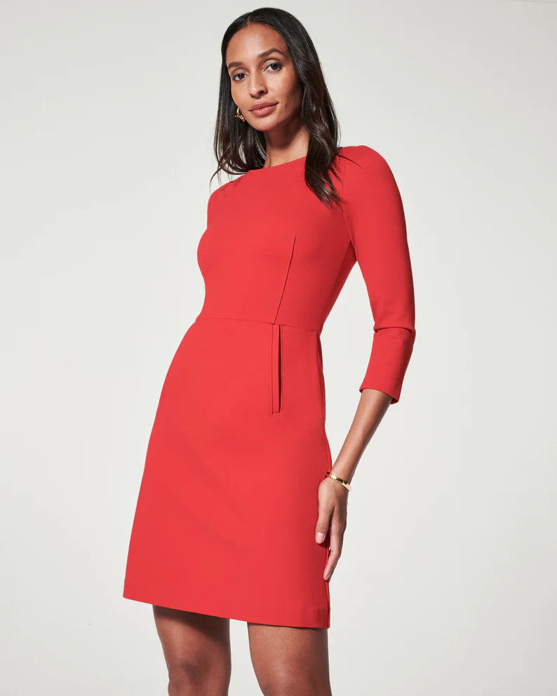 The Perfect A-line 3/4 Sleeve Dress | Spanx True Red