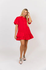 Poplin Ruffle Bottom Dress | Red