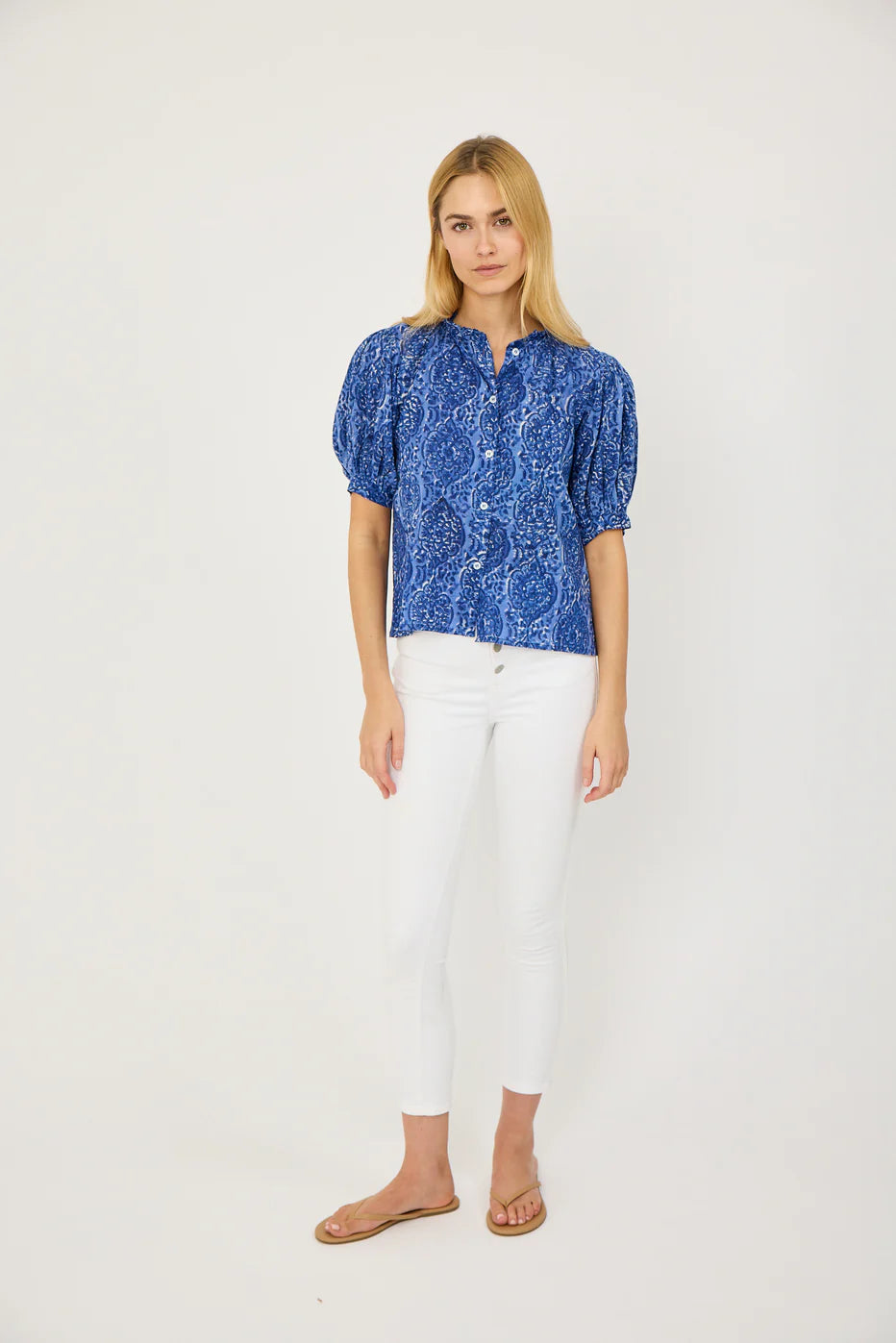 Abby Ruffle Top | Delft Blue