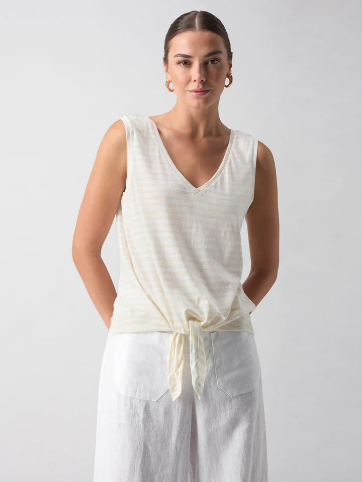 V-Neck Tie Tank | White Birch Stripe