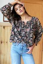 Lucy 2 Blouse | Paisley Black + Clay Satin