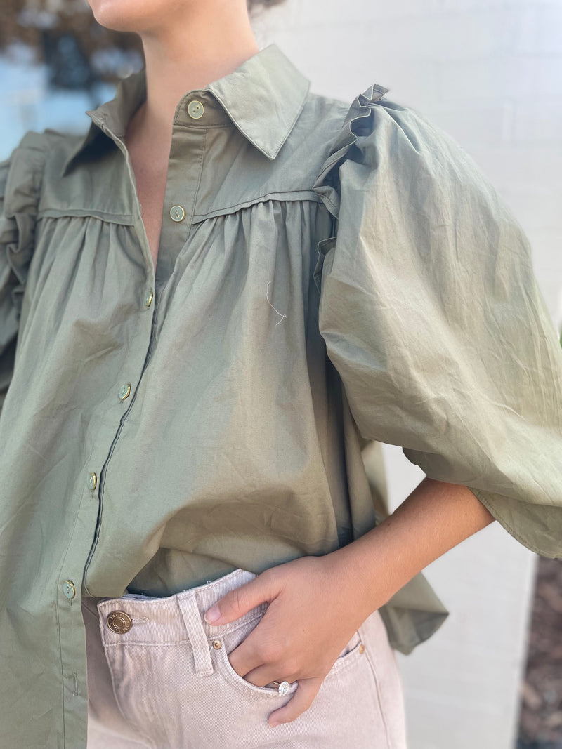 Poplin Button Top | Olive