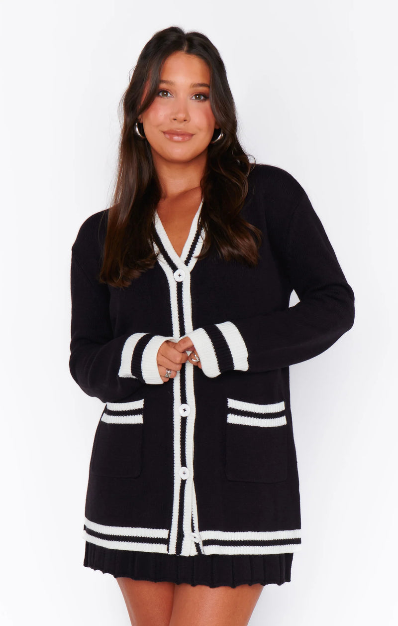 Lambert Cardigan | Black Varsity Stripe Knit