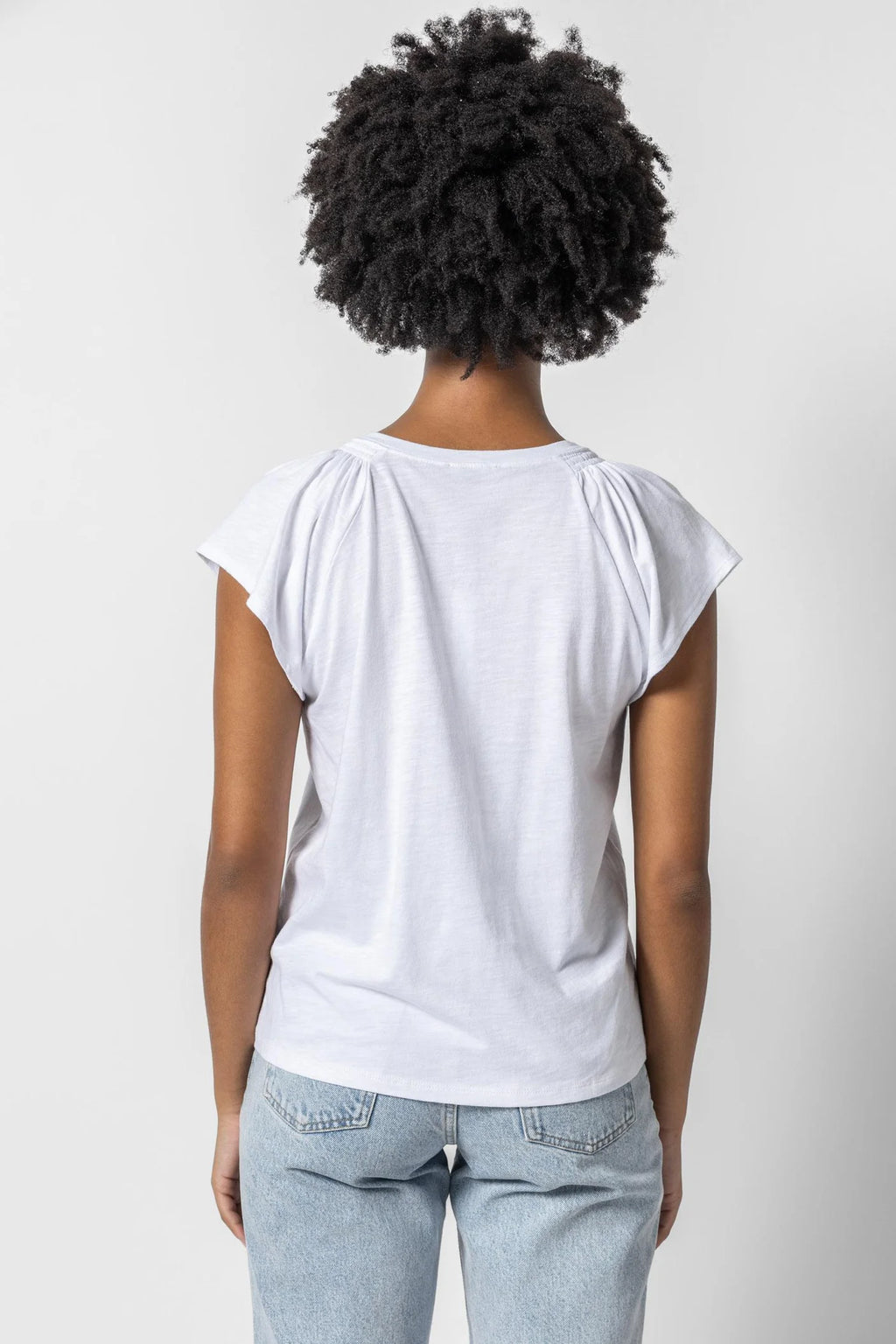 Shirred Shoulder V-Neck | White