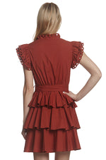 Eyelet Ruffle Trim Belted Mini Dress