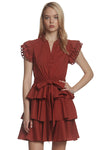 Eyelet Ruffle Trim Belted Mini Dress