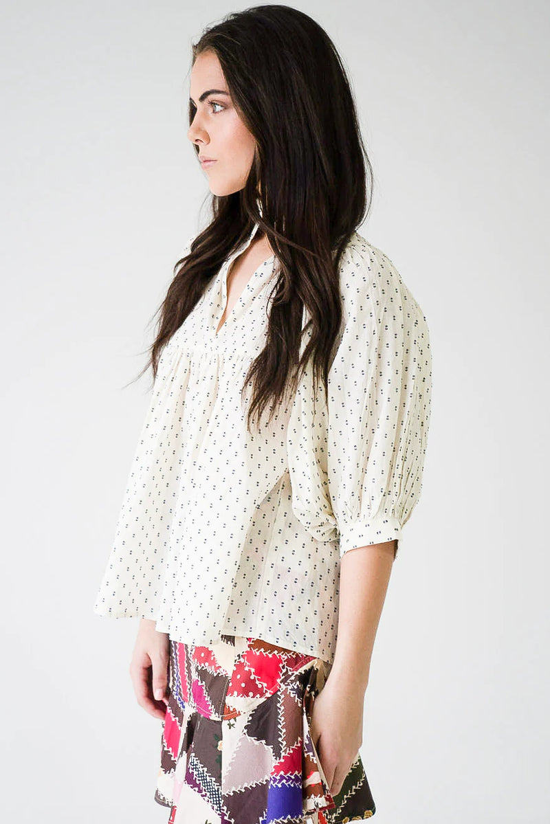 High Neck Top | Ivory Swiss Dot