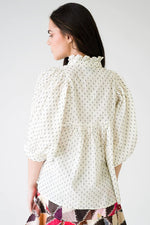 High Neck Top | Ivory Swiss Dot