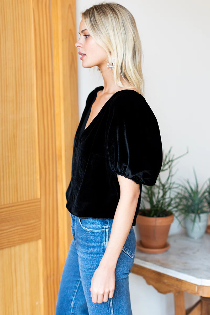 Balloon Mod Top | Black Silk Velvet