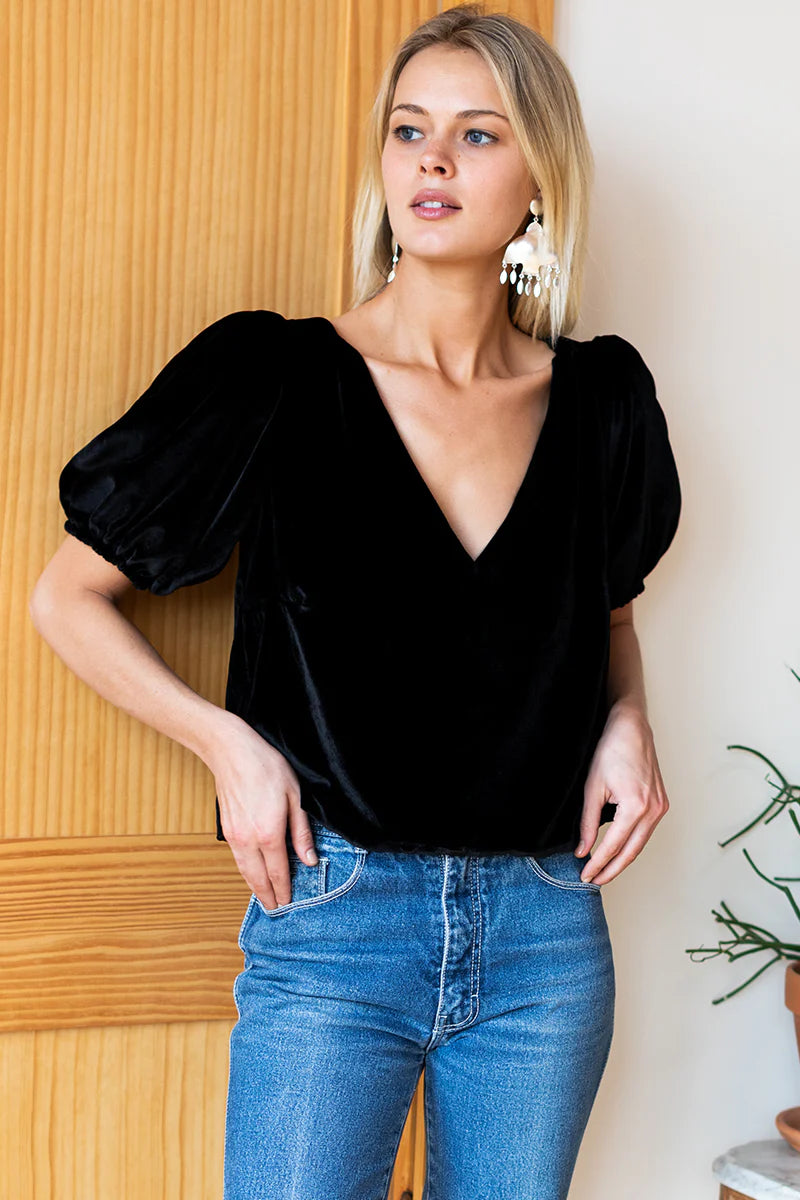 Balloon Mod Top | Black Silk Velvet