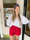 Red Linen Cuffed Shorts | Red