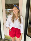 Red Linen Cuffed Shorts | Red