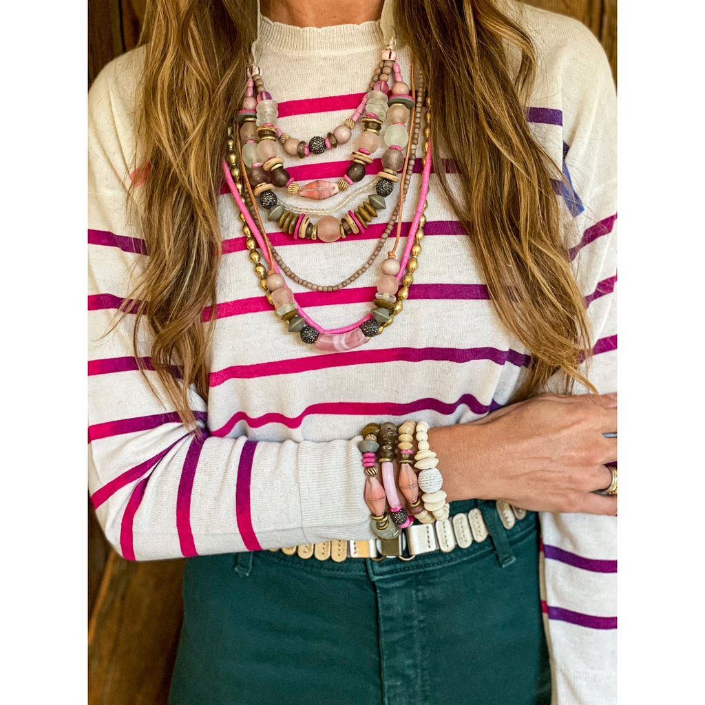 Pink + Pavé Layer Necklace Set