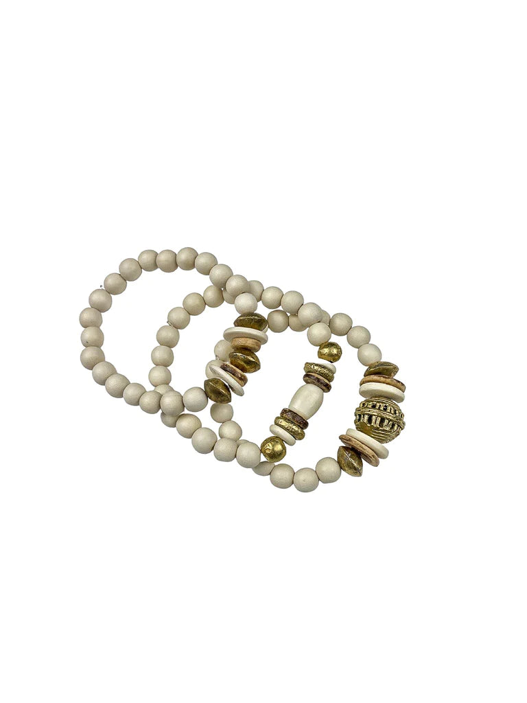 Trio Stack Bracelet Set | White + Gold