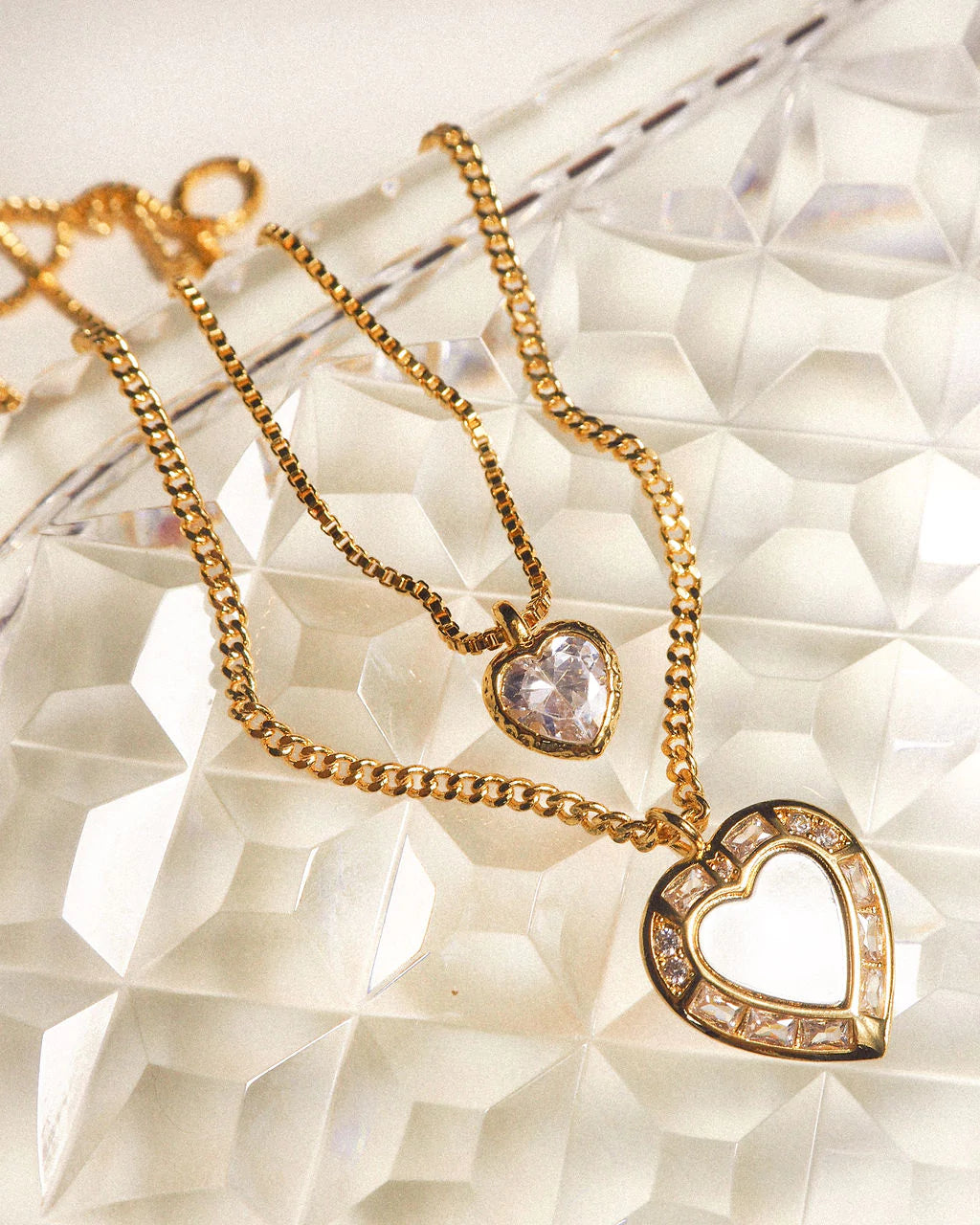 Double Heart Charm Necklace | Gold