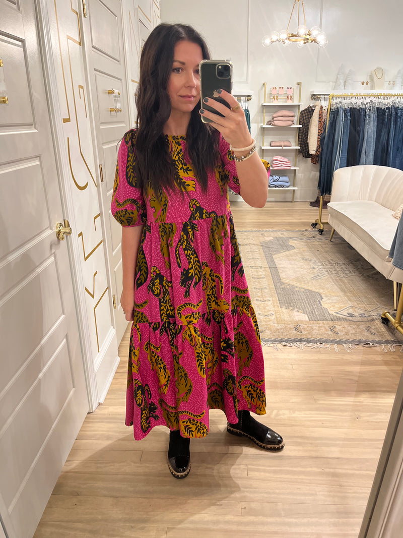 Wild Leopards Pink Midi Dress