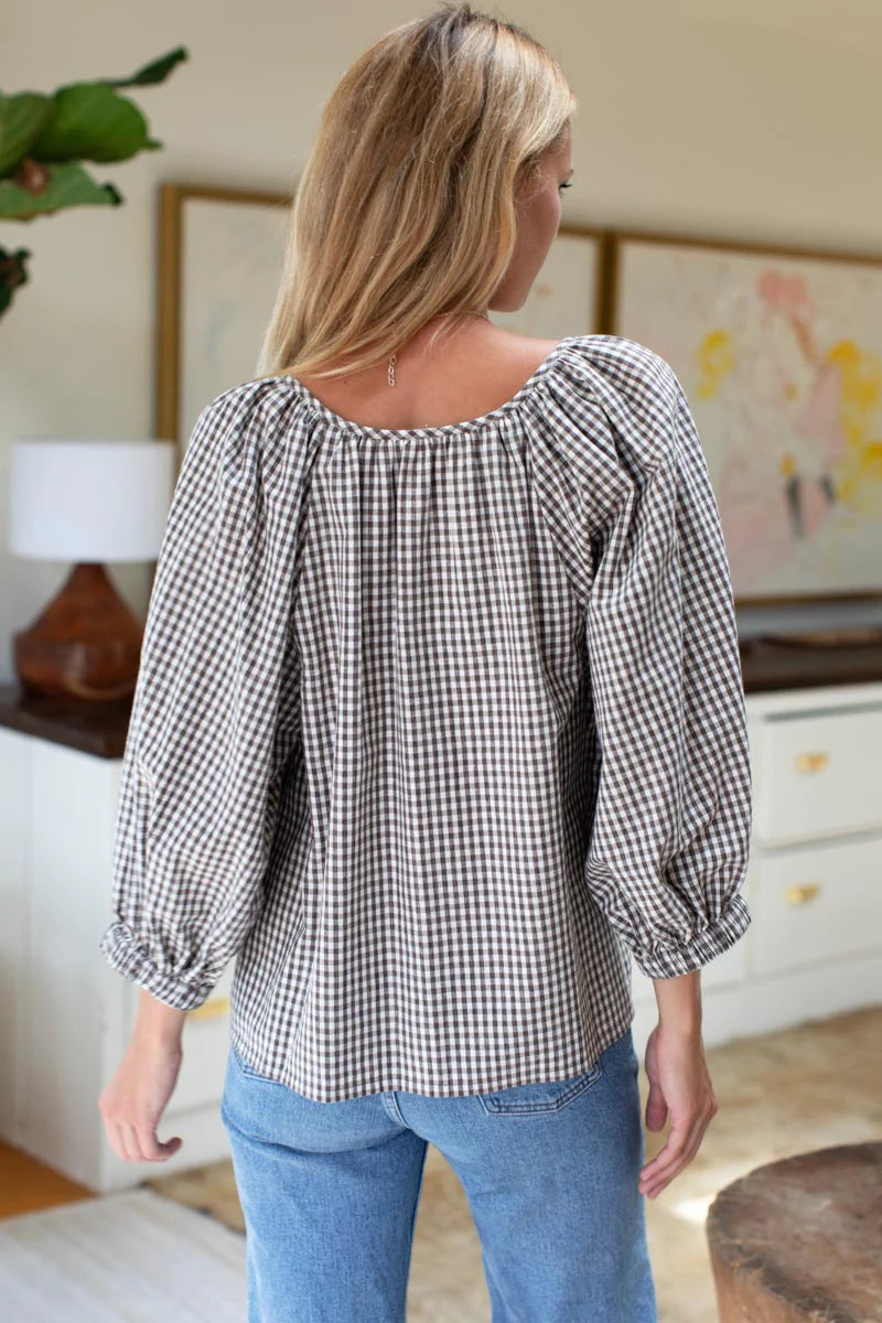 Rakel Keyhole Blouse | Gingham Coffee