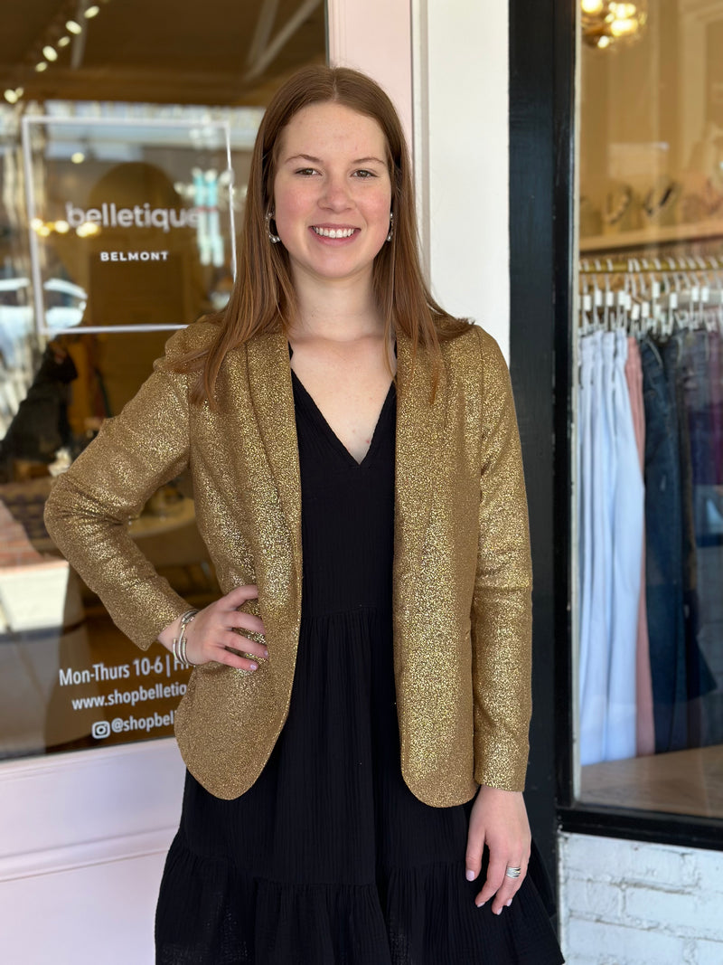 Metallic Knit Blazer | Gold