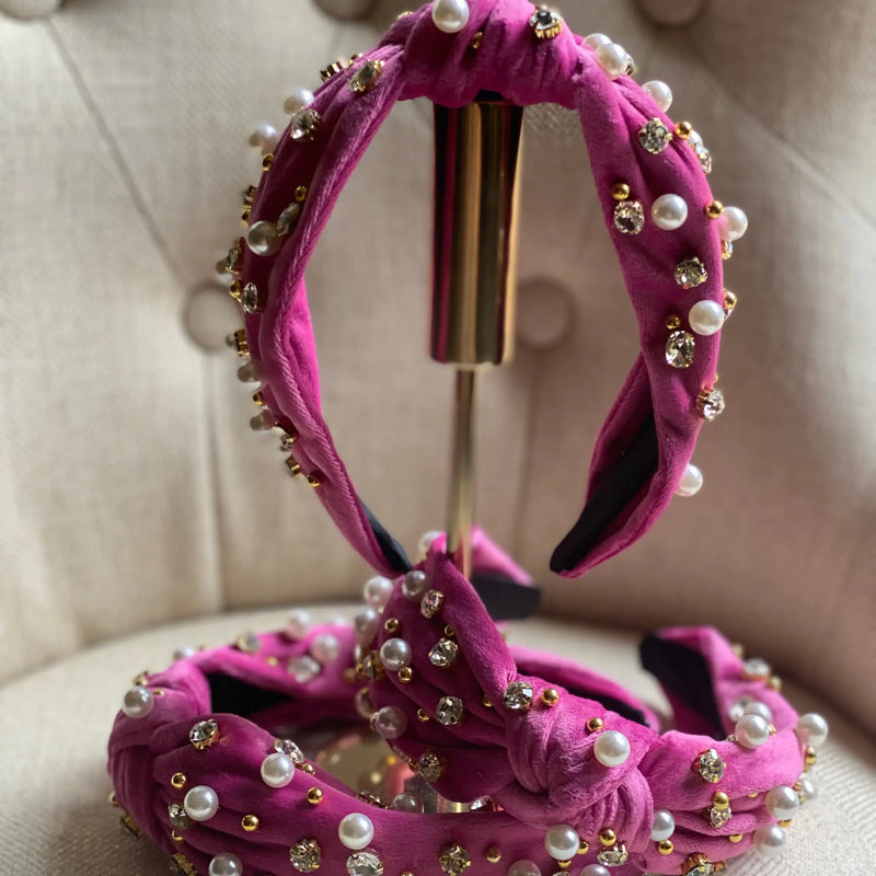 Darker Pink Headband with Pearls & Stones