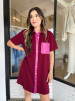 Mixed Media Dress | Burgundy